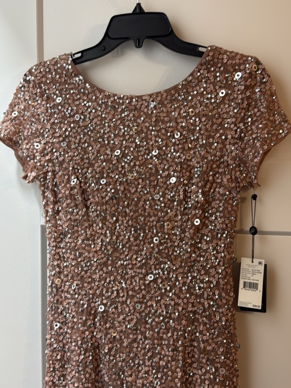 Adrianna Papell Scoop Back Sequin Gown in Blush - New with Tag